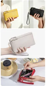 Pochette bracelet minimaliste en cuir véritable pour femme en plusieurs couleurs et vue intérieure