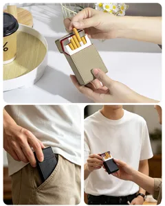 Funda de cuero portátil para cigarrillos con tapa magnética para hombre y mujer, caqui y negro