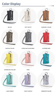 Multi-color options for stylish leather neck-strap coin purses and mini key bags.