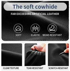 Close-up detail showing the soft texture and tear resistance of black cowhide leather.