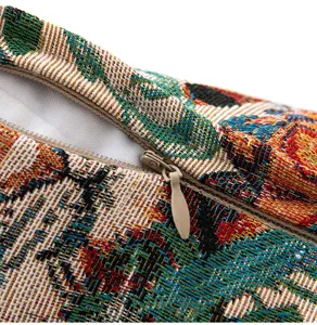 Detail showing invisible zipper and jacquard texture on vintage animal cushion cover