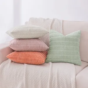 Soft corn kernel textured corduroy decorative pillow covers in assorted pastel colors