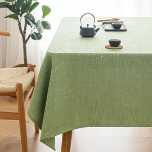 Rustic green faux linen rectangular tablecloth for zen tea room and home dining decor