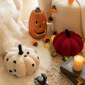 Cojín Decorativo con Forma de Calabaza de Halloween en Sherpa Suave Almohada Creativa para Sofá Sala de Estar Decoración de Otoño Hogar