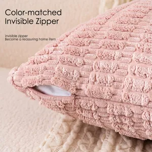 Pink wheat ear corduroy pillowcase with a matching invisible zipper for sofa decoration