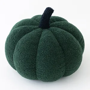 Cojín decorativo de calabaza de sherpa verde oscuro para decoración de sofás de Halloween