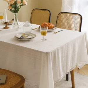 Pastoral White Lace Embroidered Tablecloth Elegant Polyester Cotton Floral Table Cover For Rectangular Square Dining Table
