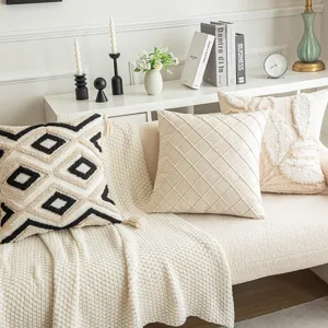 Nordic style decorative throw pillow covers set for sofa with tufted and textured design