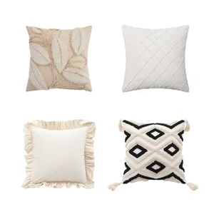 Nordic style decorative pillowcases in cream and beige for sofa and living room decor