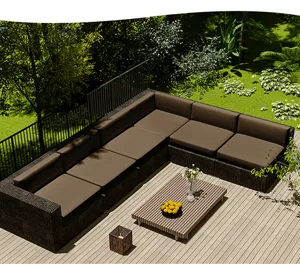 Outdoor dark brown waterproof sofa cushion covers set in a garden patio setting.