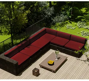 Wine red waterproof outdoor sofa cushion covers for sectional rattan patio furniture set