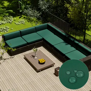 Waterproof dark green outdoor cushion covers for L-shaped rattan garden sofa sectional