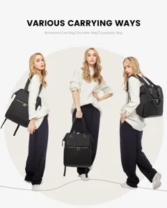 Black large capacity laptop backpack for women showing various carrying ways