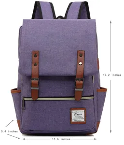 Especificaciones de tamaño detalladas para esta mochila vintage de lona con correas