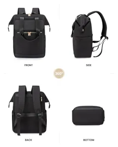 Comprehensive views of a black large-capacity laptop backpack for women travelers