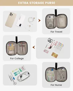 Versatile travel storage pouch for electronics, stationery, and various medical supplies.