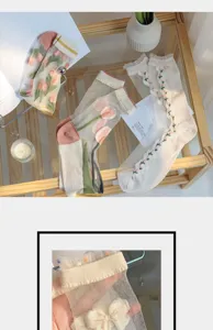 Detailed macro shot of sheer sock cuff with delicate ribbon bow and embroidery