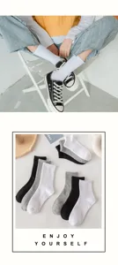 Comfortable cotton socks in black white grey, thickened mid-tube design for warm daily wear.