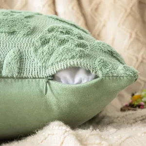 Soft light green plush Easter cushion cover featuring a hidden zipper detail and texture