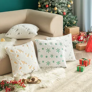 Christmas Tree Snowflake Embroidered Pillow Case Plush Decorative Cushion Cover For Sofa Couch Home Decor Holiday Decoration
