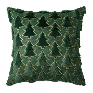 Grüner Plüsch-Weihnachtskissenbezug mit goldenem Pailletten-Tannenbaum-Muster