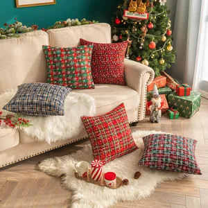 Weihnachten Schneeflocke Karo Kissenbezug Dekorativer Schottenkaro Kissenhülle Für Sofa Bett Feiertag Party Deko Ohne Füllung