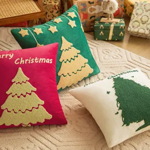 Festive velvet Christmas tree embroidered cushion covers for holiday home decor