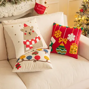 Christmas tufted pillow covers with festive bear and ornament designs for holiday home decor