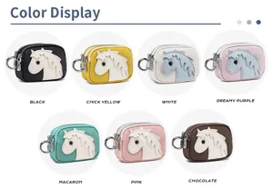 Multi-color display of creative small horse leather coin purses with double zipper design