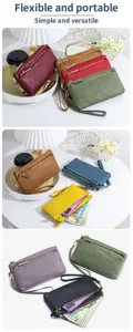 Pochettes en cuir véritable pour femmes en plusieurs couleurs avec double fermeture éclair