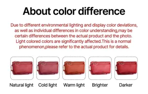 Comparaison de couleur de la pochette en cuir rouge sous divers éclairages