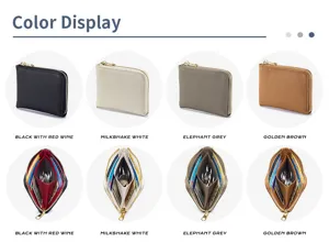 Color options of the cross-grain leather slim wallet showing exterior and interior details