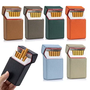 Pitonera de Cuero Genuino de Vaca de Primera Capa Solapa Magnética Patrón de Lichi Caja de Cigarrillos Portátil de Negocios Para Hombres Mujeres