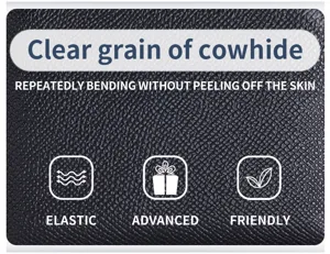 Close-up of durable cross-grain cowhide leather texture for slim wallets