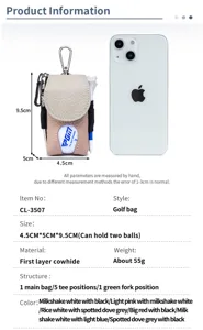 Produktdetails und Abmessungen für die Golfballtasche aus echtem Leder mit Tee-Haltern