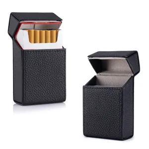 Elegante estuche de cuero negro para cigarrillos con cierre magnético para un paquete
