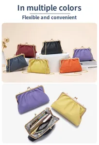 Vista detallada de bolsos de fiesta plisados en varios colores vibrantes con cadena