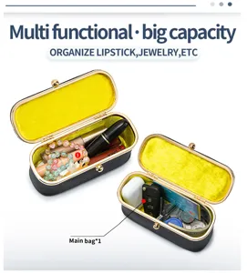 Detailansicht der Mini-Clip-Tasche aus Leder mit leuchtend gelbem Samtfutter