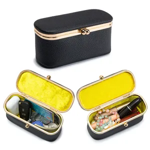 Hochwertiges Mini-Etui aus schwarzem Leder mit Klickverschluss für Schmuck und Lippenstift