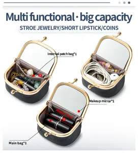 Astuccio portagioie portatile in pelle con specchio integrato e scomparti multifunzione