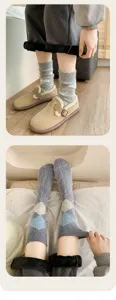 Thickened plush argyle wool mid tube women socks, cozy college style slouchy warm long socks detail.