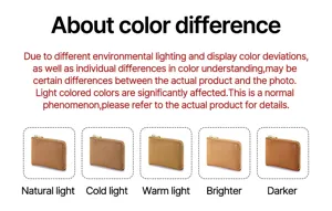 Genuine leather coin purse color difference guide under natural, cold, and warm light