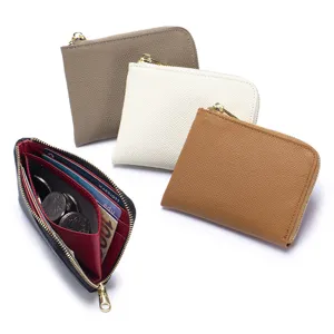 Genuine Leather Cross Pattern Coin Purse First Layer Cowhide Minimalist Ultra Thin Card Slot Wallet L Zipper Small Money Clip