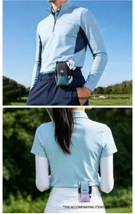 Detailansicht der tragbaren Golfballtasche aus Leder in modischem Patchwork-Farbstil