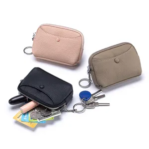 Damen Mini Lychee Muster Echtes Rindsleder Münzbörse Mit Schlüsselanhänger Kleine Leder Geldbörse Multifunktionale Kartenhalter Reißverschlussbeutel