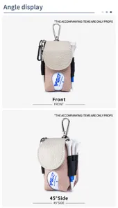 Detailansichten der tragbaren Leder-Golfballtasche mit Hüfthaken und Tee-Halterungen