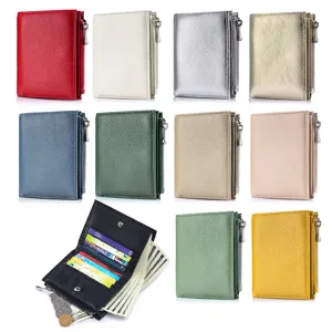 Damen Echtleder Brieftasche Kurz Gekörntes Rindsleder Portemonnaie Mit Reißverschluss Münzfach Mehrere Kartenfächer Minimalistisch Damen Geldbörse