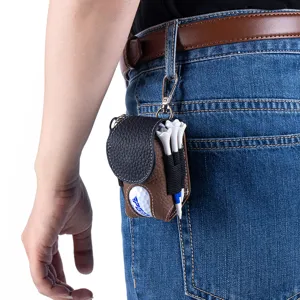Golfballtasche aus echtem Leder mit Gürtelclip und Tee-Haltern