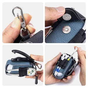 Tragbare Golfballtasche aus Leder mit Karabiner, Magnetverschluss und Tee-Halterungen
