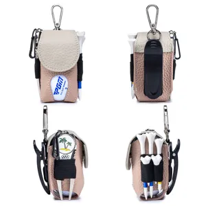 Professionelle tragbare Golfballtasche aus Leder mit Gürtelclip und Tee-Haltern